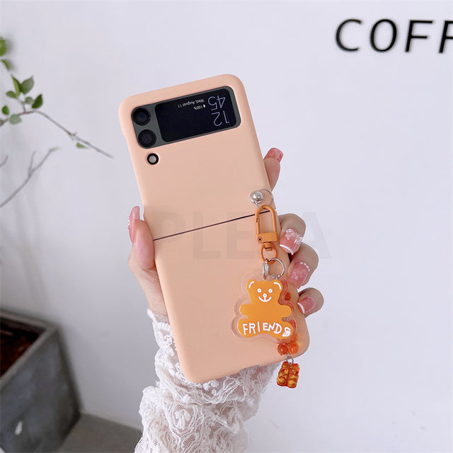 Cute Cartoon Bear Pendant Case For Samsung Galaxy Z Flip 3 5G