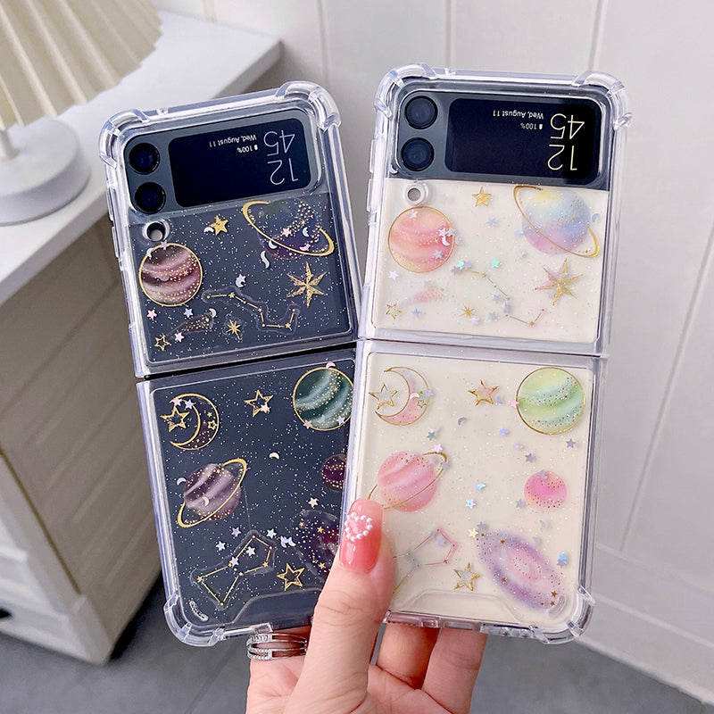 Bling Colorful Planets Moon Universe Phone Case For Samsung Galaxy Z Flip 3 5G