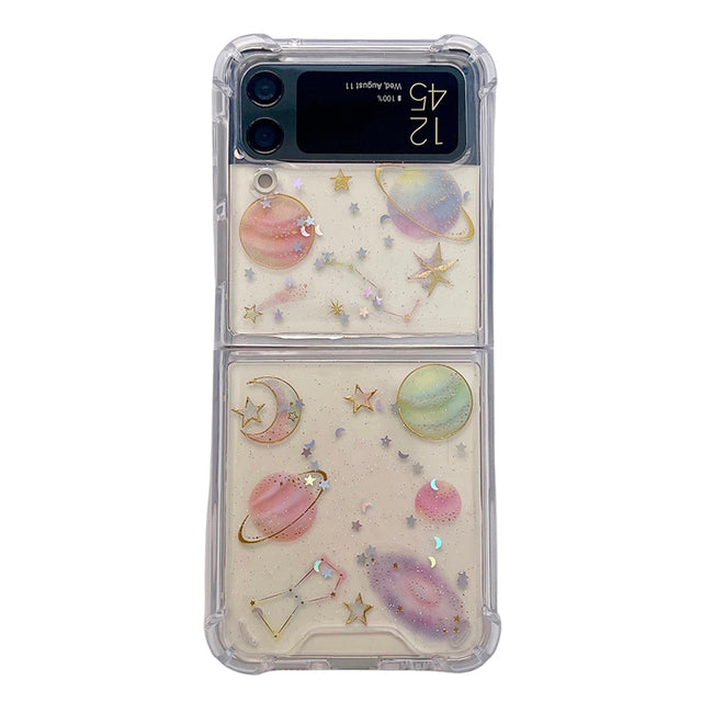 Bling Colorful Planets Moon Universe Phone Case For Samsung Galaxy Z Flip 3 5G