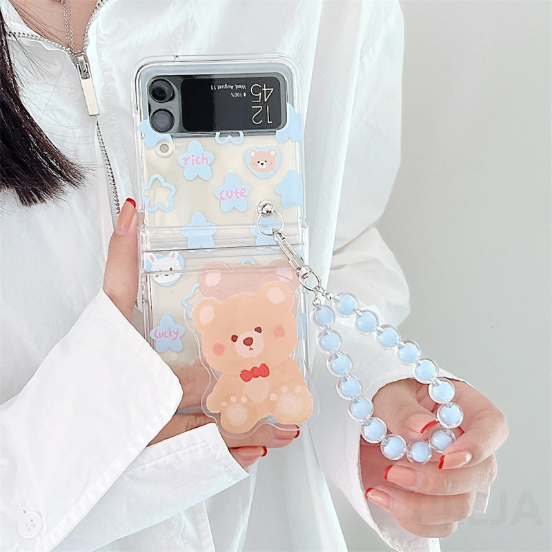 Cute Cartoon Bear Stand Phone Case For Samsung Galaxy Z Flip 3