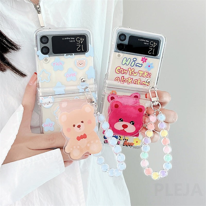 Cute Cartoon Bear Stand Phone Case For Samsung Galaxy Z Flip 3