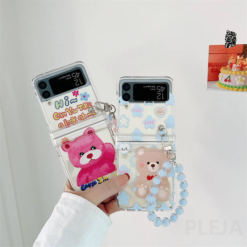 Cute Cartoon Bear Stand Phone Case For Samsung Galaxy Z Flip 3