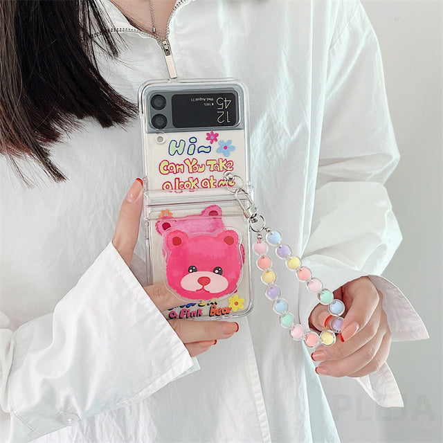 Cute Cartoon Bear Stand Phone Case For Samsung Galaxy Z Flip 3