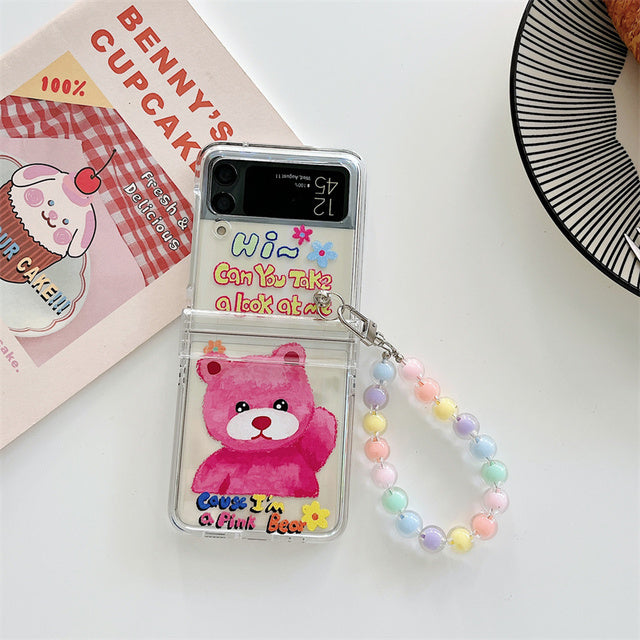 Cute Cartoon Bear Stand Phone Case For Samsung Galaxy Z Flip 3