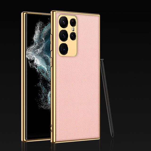 Luxury Plating Leather Case For Samsung Galaxy S22 Series