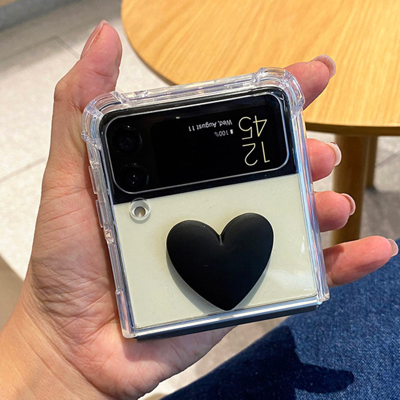 Cute 3D Black Heart Transparent PC Hard Slim Phone Case For Samsung Galaxy Z Flip 3 5G
