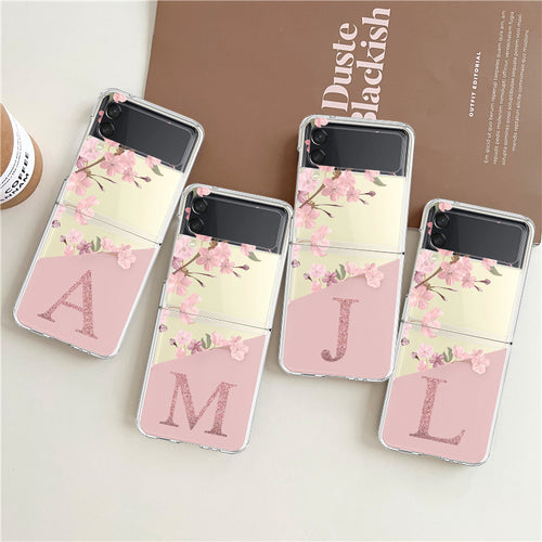 Custom Cherry Blossom Flower Initial Alphabet Clear Hard Cover For Samsung ZFlip3 Capa