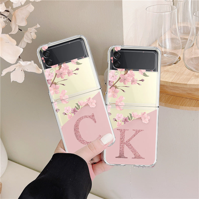 Custom Cherry Blossom Flower Initial Alphabet Clear Hard Cover For Samsung ZFlip3 Capa