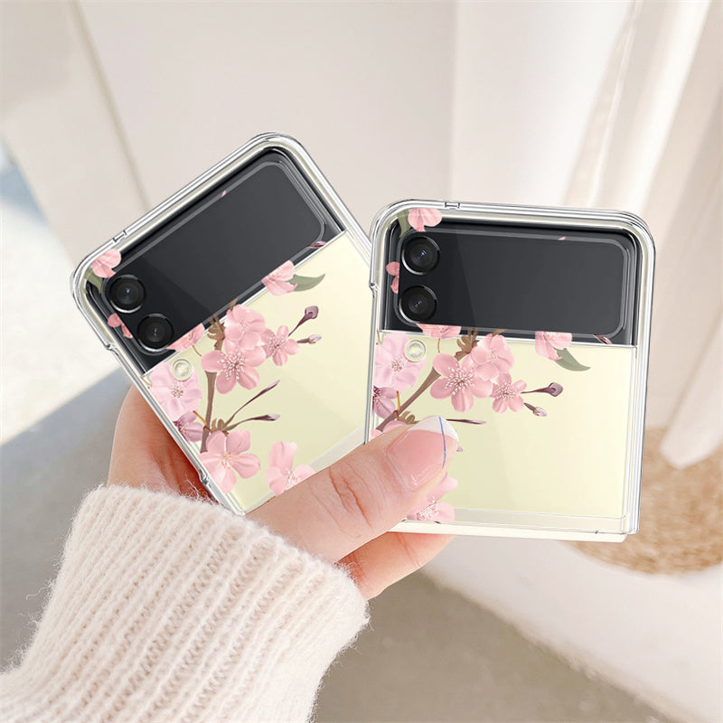 Custom Cherry Blossom Flower Initial Alphabet Clear Hard Cover For Samsung ZFlip3 Capa
