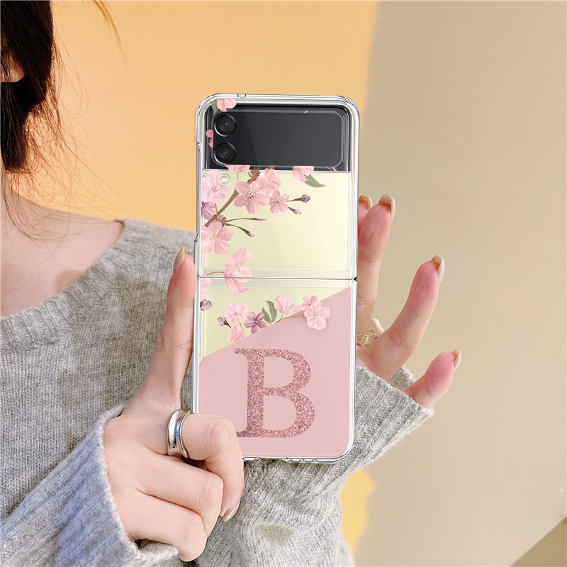 Custom Cherry Blossom Flower Initial Alphabet Clear Hard Cover For Samsung ZFlip3 Capa