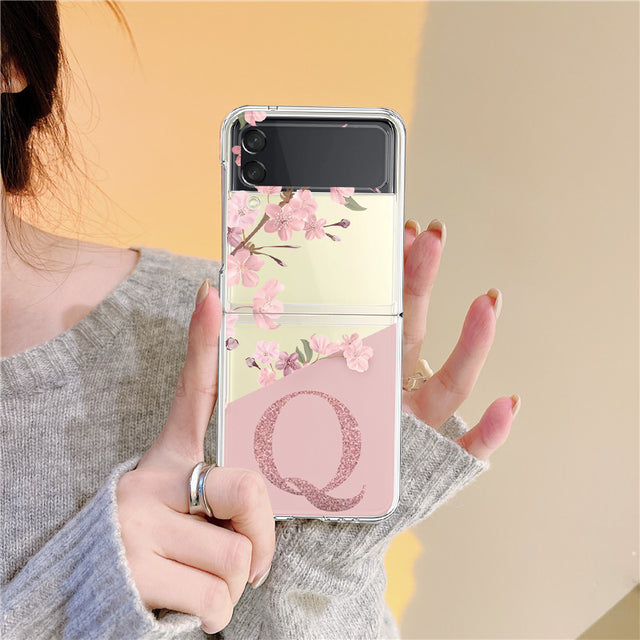 Custom Cherry Blossom Flower Initial Alphabet Clear Hard Cover For Samsung ZFlip3 Capa