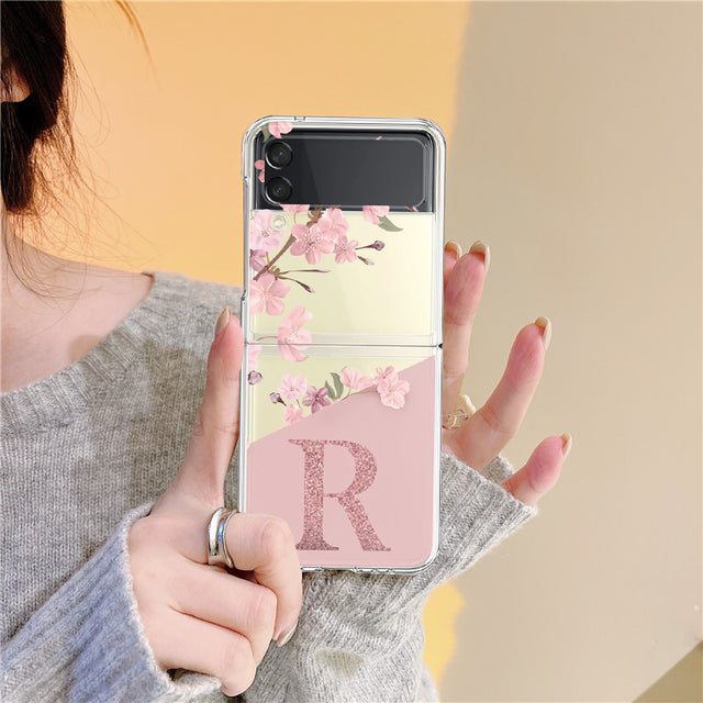 Custom Cherry Blossom Flower Initial Alphabet Clear Hard Cover For Samsung ZFlip3 Capa