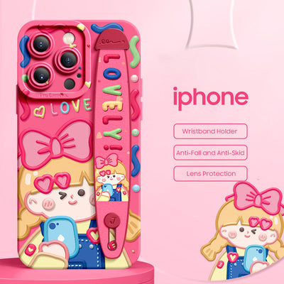 iPhone Series | “Cute Girl”  Liquid Silicone Wristband Phone Case