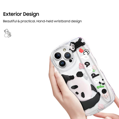 iPhone Series | “Cute Panda” Design Anti-fall Soft Silicone Transparent Wristband Phone Case