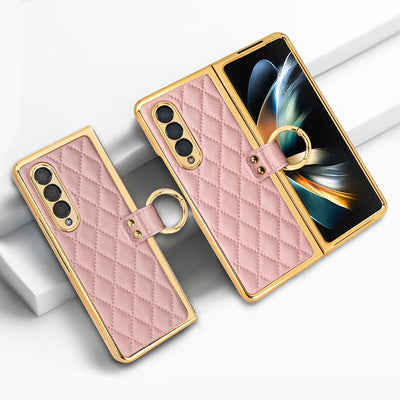 Gold Plated leather ring holder Case for Samsung Galaxy Z Fold 5