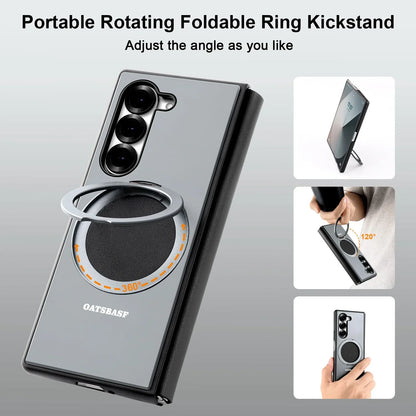 Eary 360° Ring Leather Case with MagSafe & Kickstand for Samsung Galaxy Z Fold 6/5