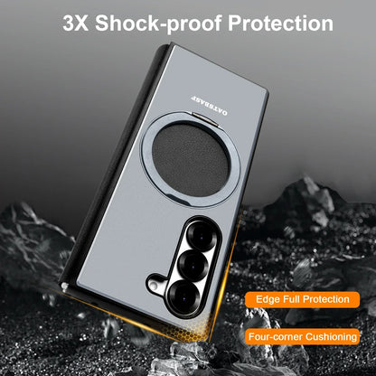 Eary 360° Ring Leather Case with MagSafe & Kickstand for Samsung Galaxy Z Fold 6/5