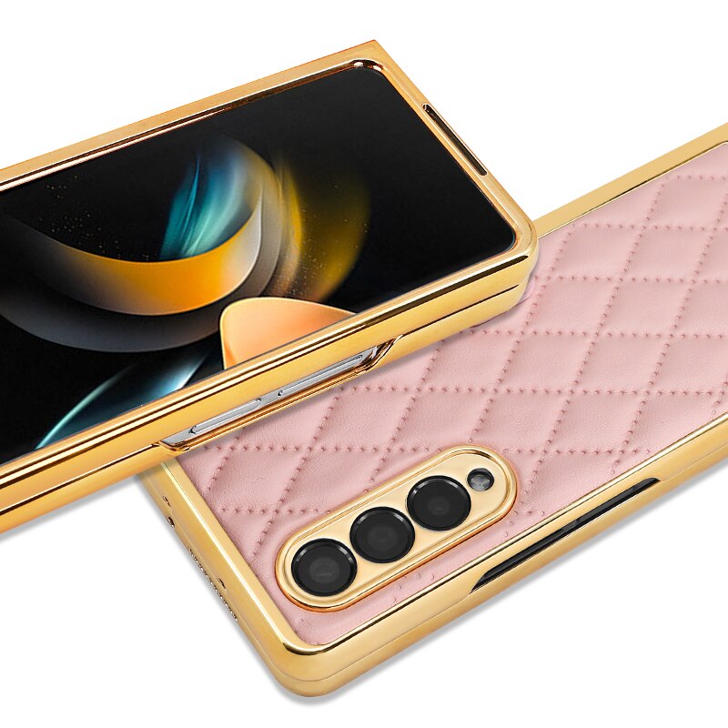 Gold Plated leather ring holder Case for Samsung Galaxy Z Fold 5