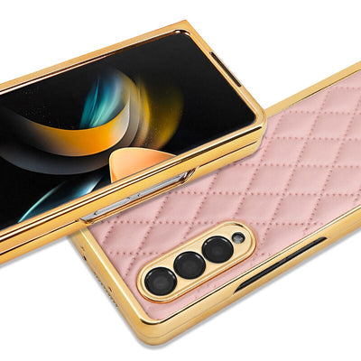 Gold Plated leather ring holder Case for Samsung Galaxy Z Fold 5