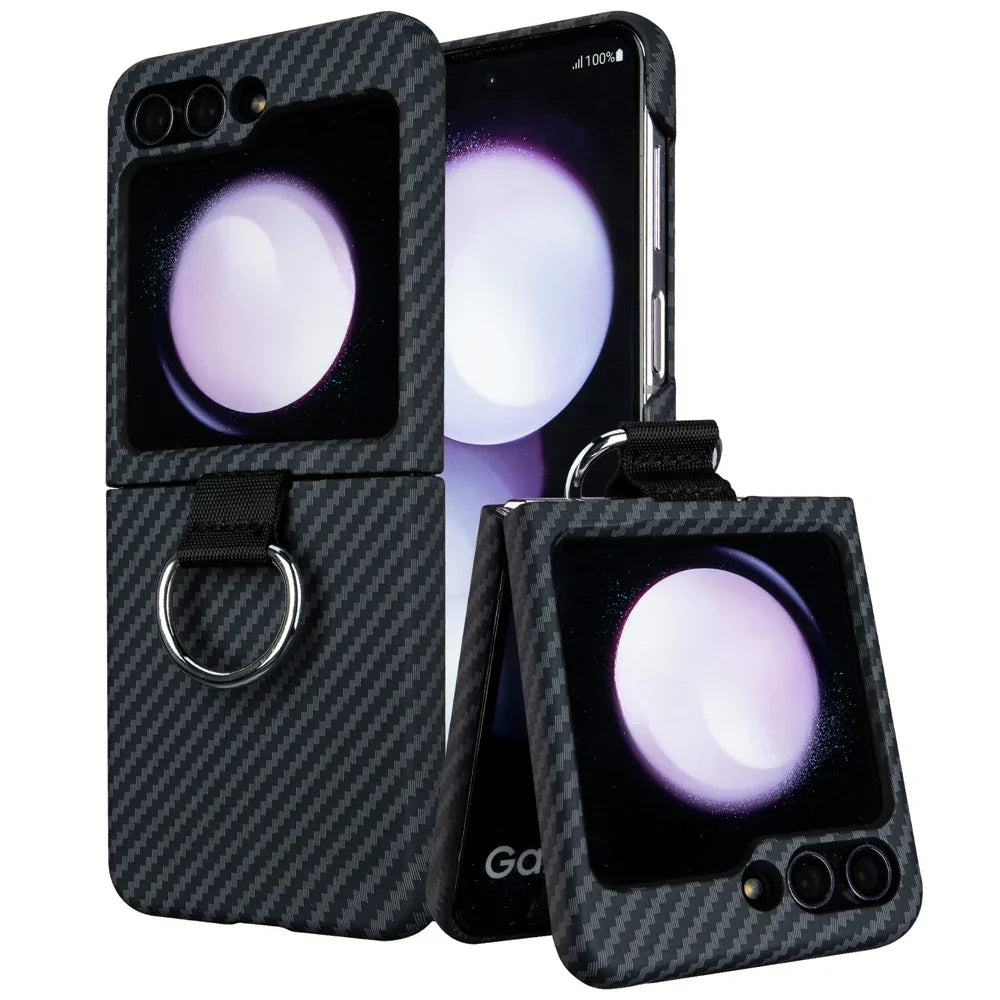 Shockproof Carbon Fiber Case with Ring Holder for Samsung Galaxy Z Flip 6