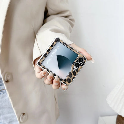 Fashion Leopard Print Plating Phone Case for Samsung Galaxy Z Flip Series