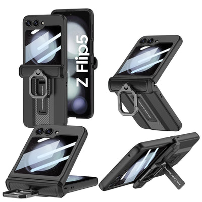 Armor Case with Ring Holder & Magnetic Hinge Protective For Samsung Galaxy Z Flip 5