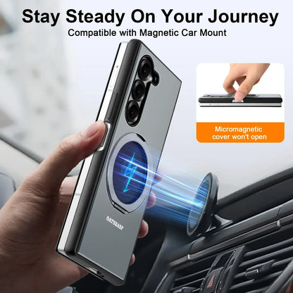 Eary 360° Ring Leather Case with MagSafe & Kickstand for Samsung Galaxy Z Fold 6/5