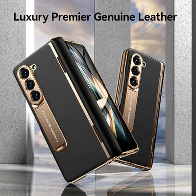 Luxury Leather Case with Stand & Screen Protection For Z Fold 5