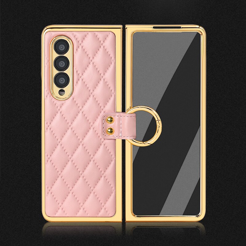 Gold Plated leather ring holder Case for Samsung Galaxy Z Fold 5