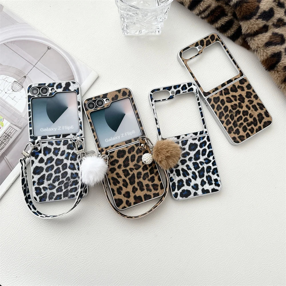 Fashion Leopard Print Plating Phone Case for Samsung Galaxy Z Flip Series