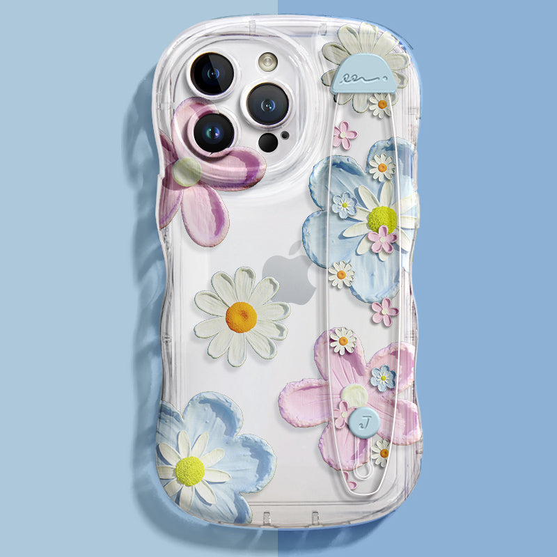 iPhone Series | “Daisy” Design Anti-fall Soft Silicone Transparent Wristband Phone Case