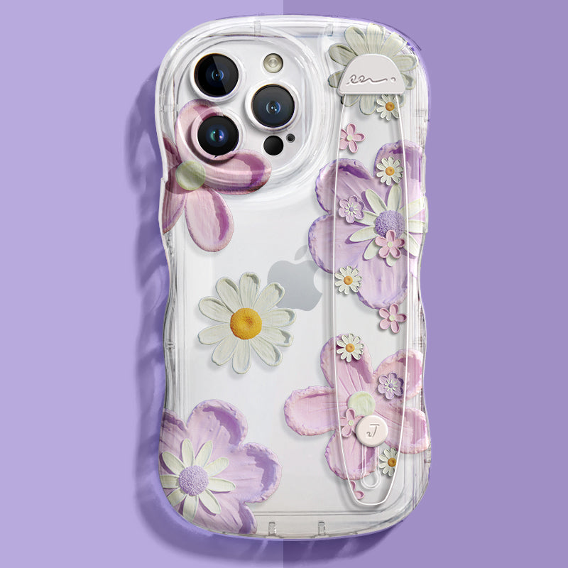 iPhone Series | “Daisy” Design Anti-fall Soft Silicone Transparent Wristband Phone Case