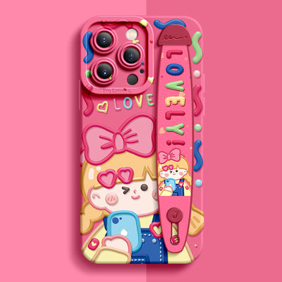 iPhone Series | “Cute Girl”  Liquid Silicone Wristband Phone Case