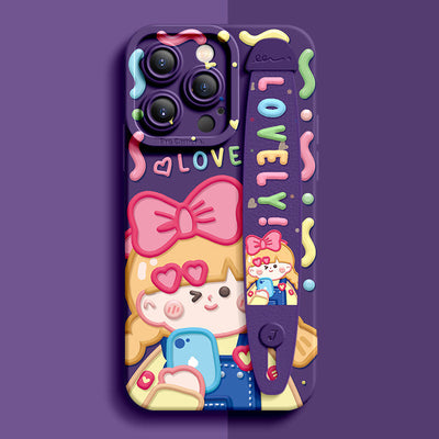 iPhone Series | “Cute Girl”  Liquid Silicone Wristband Phone Case