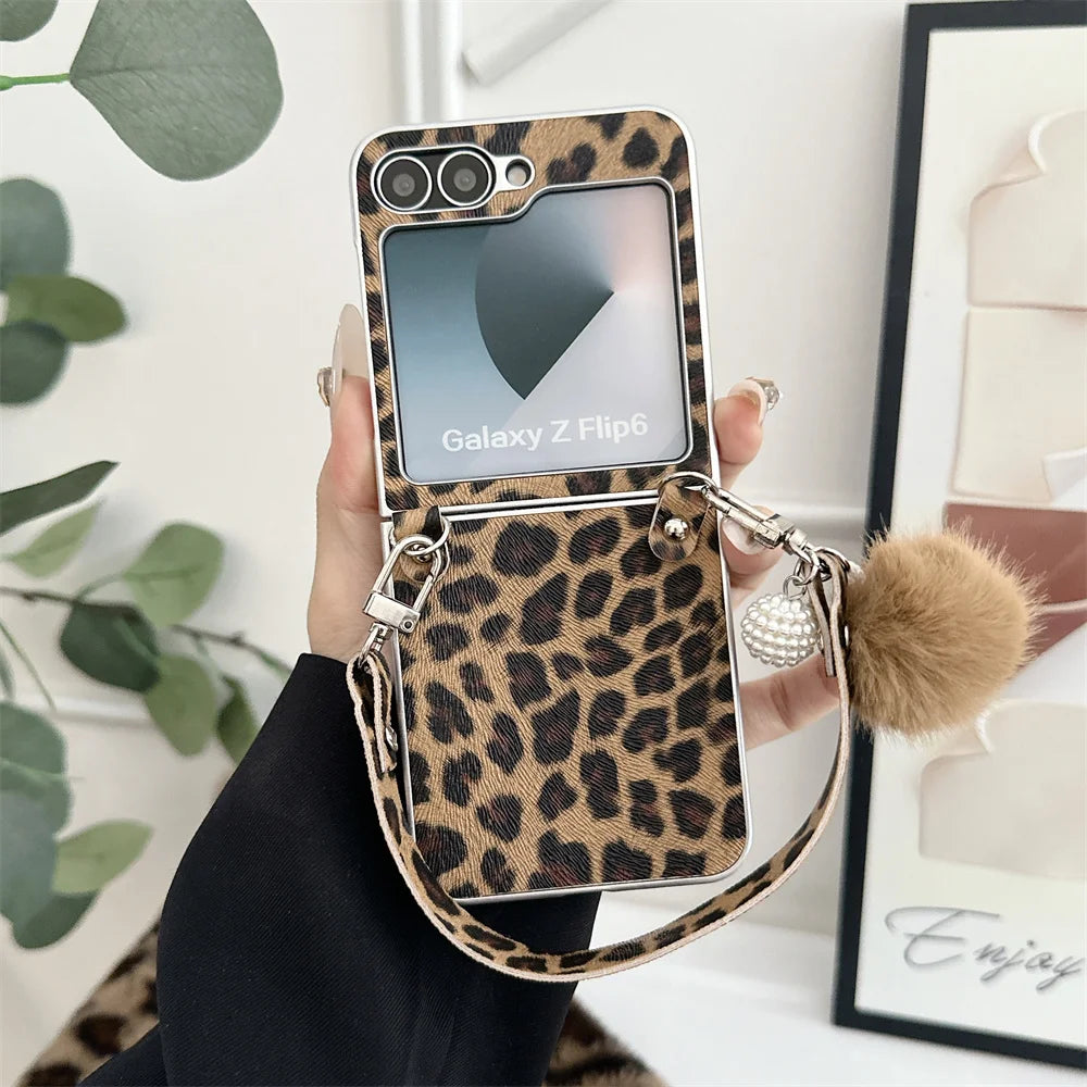 Fashion Leopard Print Plating Phone Case for Samsung Galaxy Z Flip Series