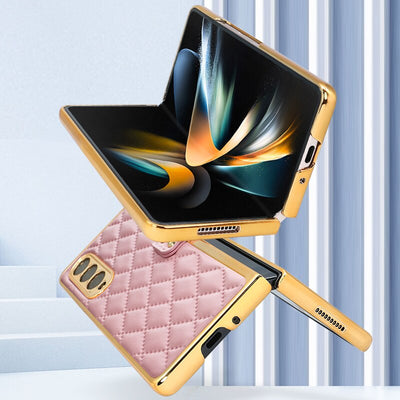 Gold Plated leather ring holder Case for Samsung Galaxy Z Fold 5