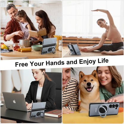 Eary 360° Ring Leather Case with MagSafe & Kickstand for Samsung Galaxy Z Fold 6/5