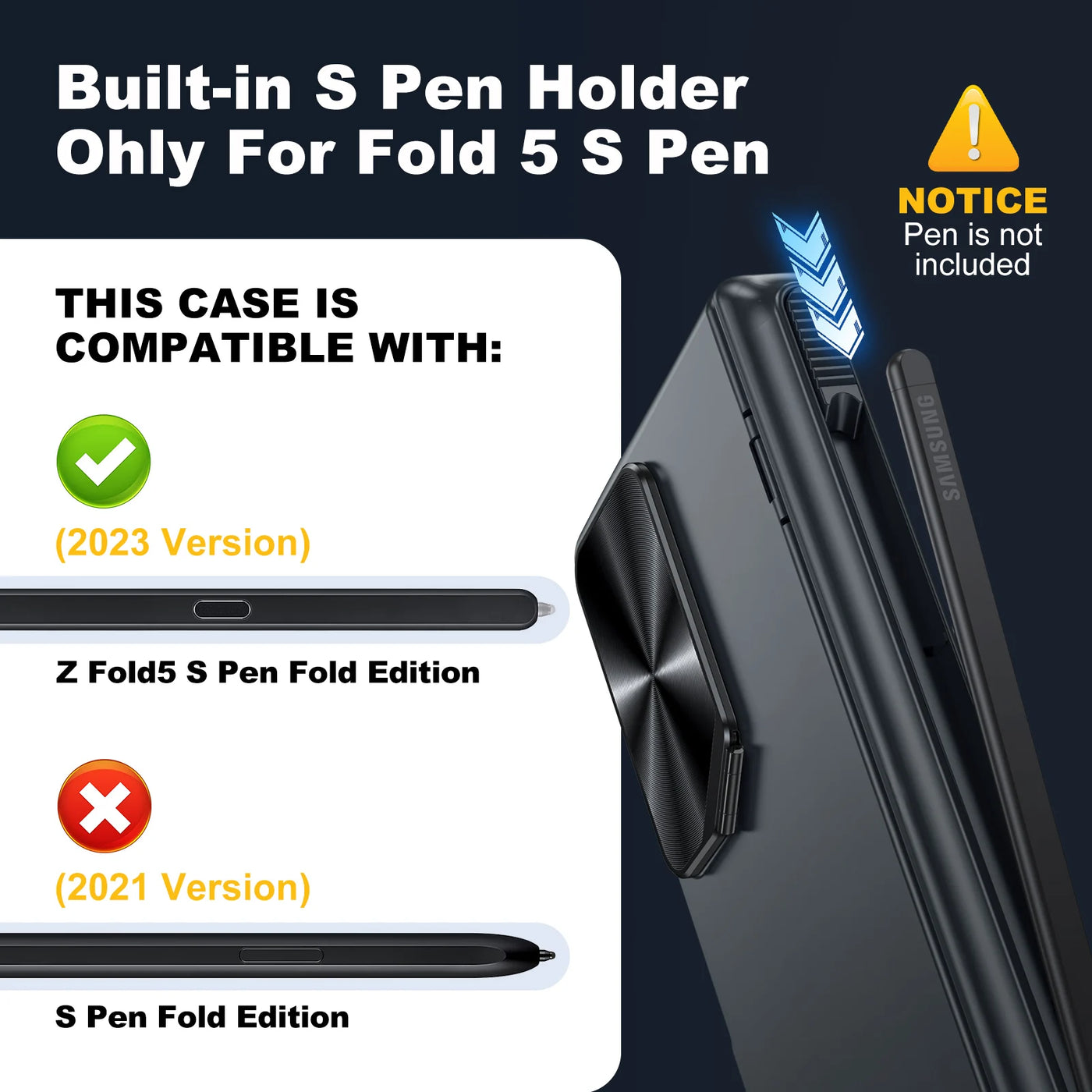 Samsung Galaxy Z Fold 6 Case with Camera Stand, Full Hinge Protection, S Pen Slot & Screen Protector