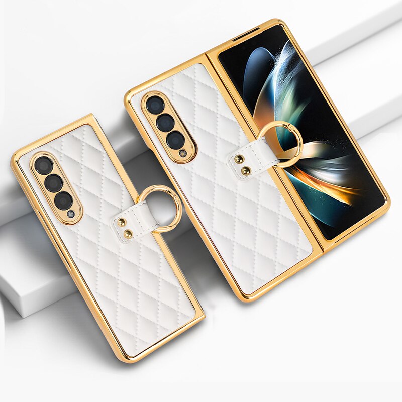 Gold Plated leather ring holder Case for Samsung Galaxy Z Fold 5