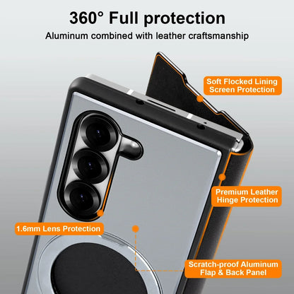 Eary 360° Ring Leather Case with MagSafe & Kickstand for Samsung Galaxy Z Fold 6/5