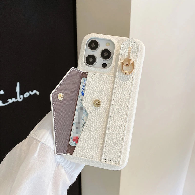 Wrist Strap Wallet Leather Case For iPhone Series