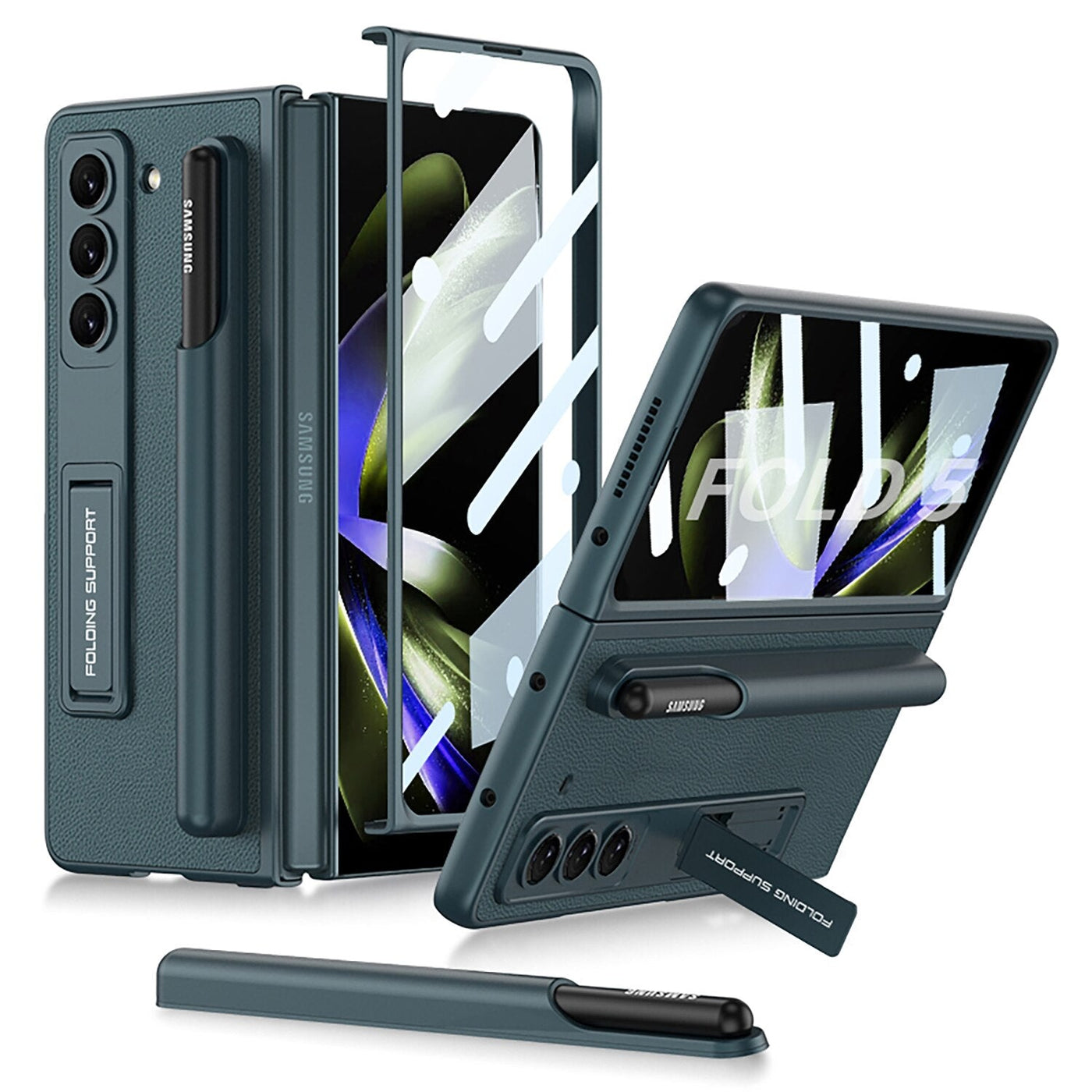 Leather Case With Pen Holder & Kickstand for Samsung Galaxy Z Fold 5