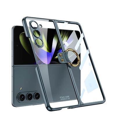 Electroplated Transparent Case with Ring Bracket For Samsung Galaxy Z Fold 5