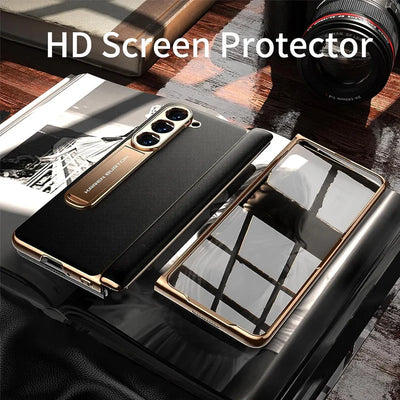 Luxury Leather Case with Stand & Screen Protection For Z Fold 5