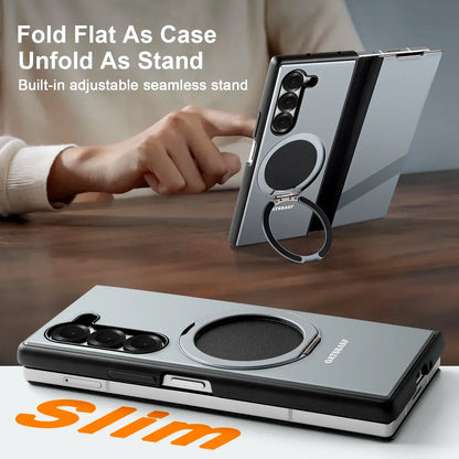 Eary 360° Ring Leather Case with MagSafe & Kickstand for Samsung Galaxy Z Fold 6/5