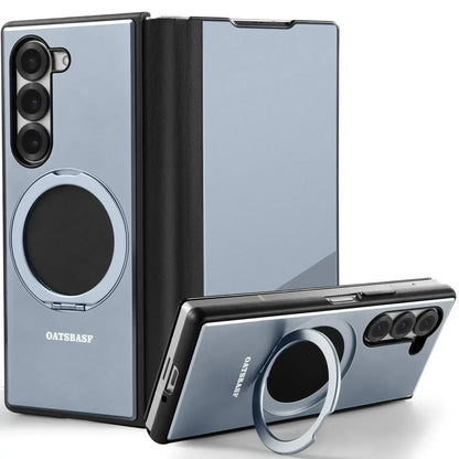 Eary 360° Ring Leather Case with MagSafe & Kickstand for Samsung Galaxy Z Fold 6/5