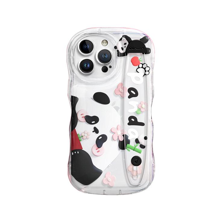 iPhone Series | “Cute Panda” Design Anti-fall Soft Silicone Transparent Wristband Phone Case