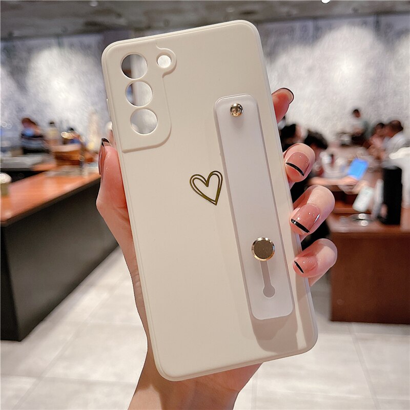 Love Heart Wristband Holder Phone Case For Samsung S22 Series
