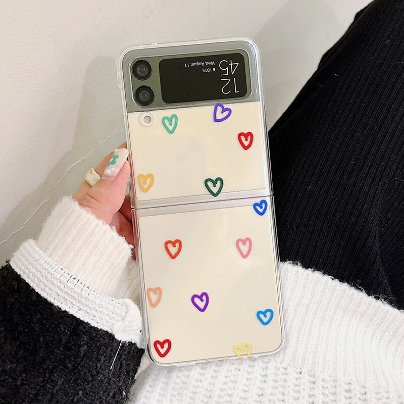 Cute Colorful Heart Print Phone Case For Samsung Galaxy Z Flip 3 5G