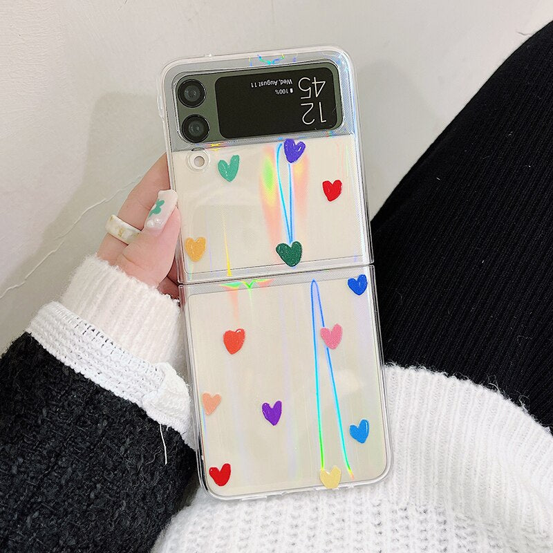 Cute Colorful Heart Print Phone Case For Samsung Galaxy Z Flip 3 5G